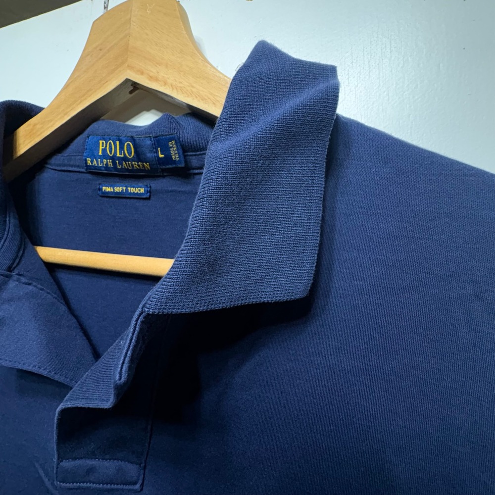Polo Ralph Lauren Pima Soft Touch Polo Shirt Mens Large Navy Blue Pima Cotton - Picture 7 of 13